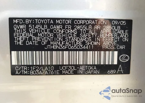 2006 Lexus Ls z USA, uszkodzony, nr VIN JTHBN36F065034411